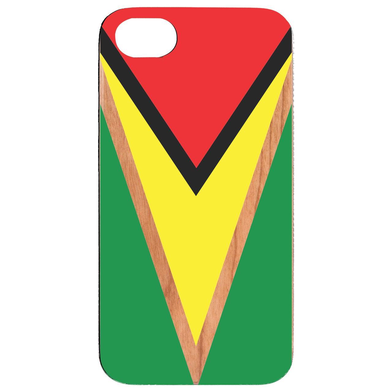 Flag Guyana UV Color Printed phone case showcasing vibrant colors and wooden texture.