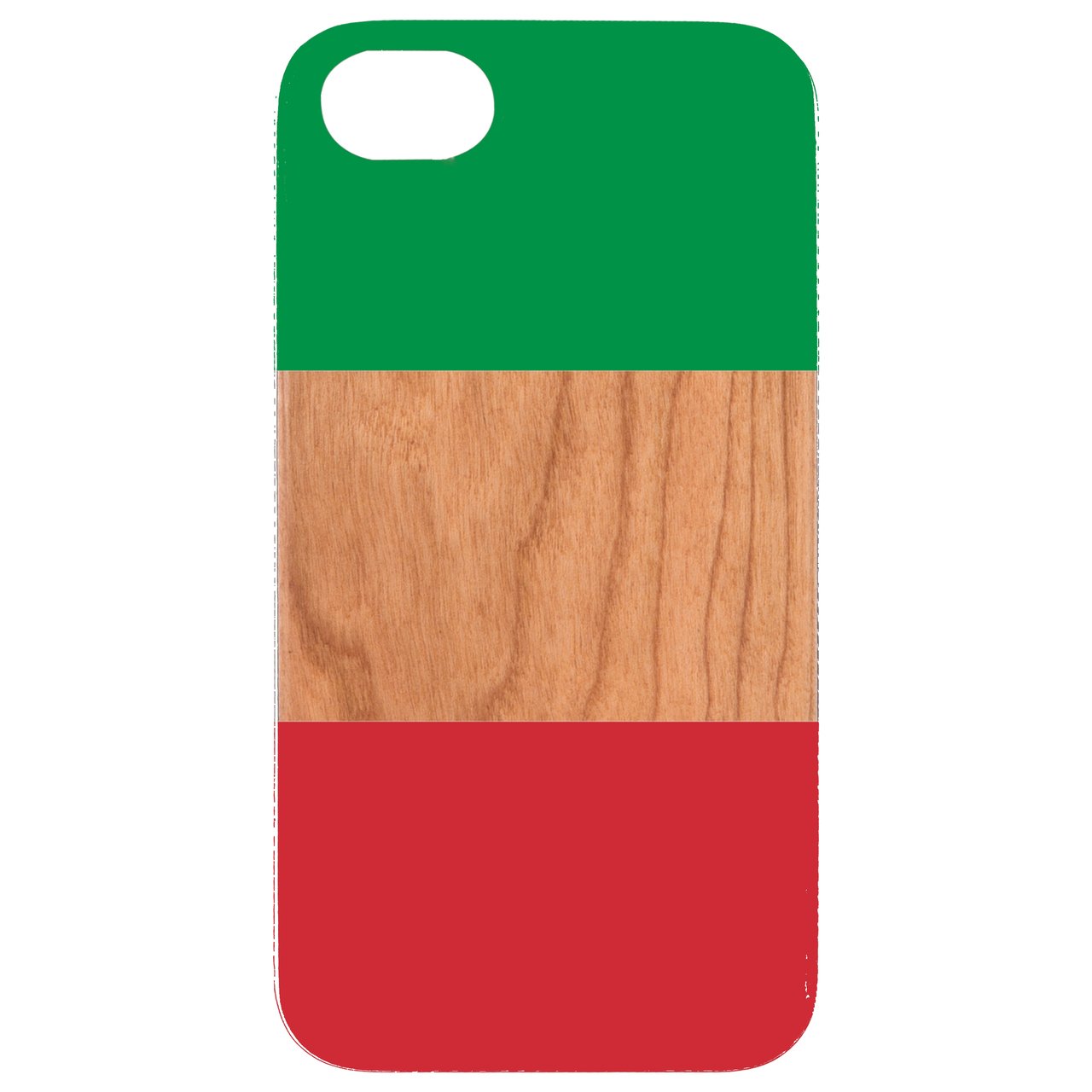 Flag Italy UV Color Printed phone case showcasing its unique design and wooden texture.