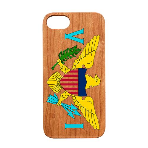 Flag Virgin Islands UV Color Printed phone case showcasing vibrant colors and natural wood texture.