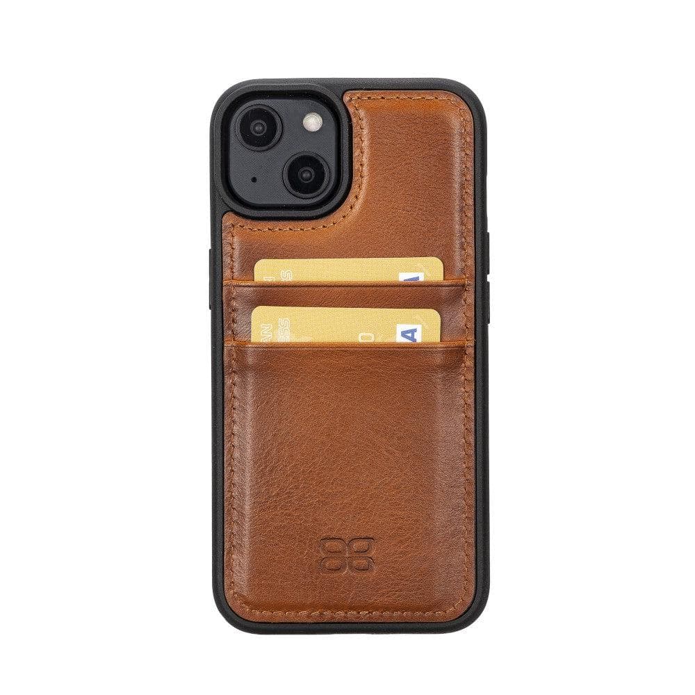 Flexible Leather Back Cover with Card Holder for iPhone 14 Series, showcasing its sleek design and card holder slots.