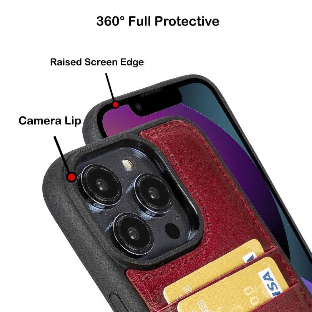 Flexible Leather Back Cover with Card Holder for iPhone 14 Series, showcasing its sleek design and card holder slots.