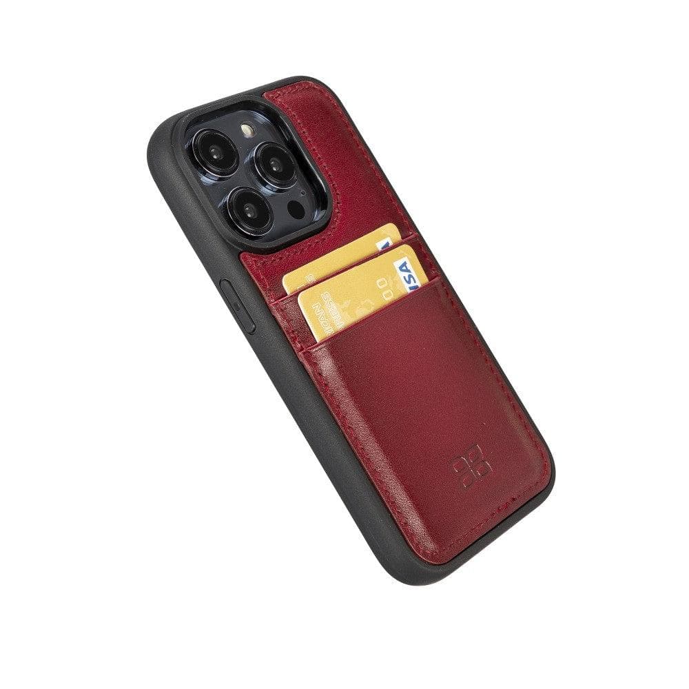 Flexible Leather Back Cover with Card Holder for iPhone 14 Series, showcasing its sleek design and card holder slots.