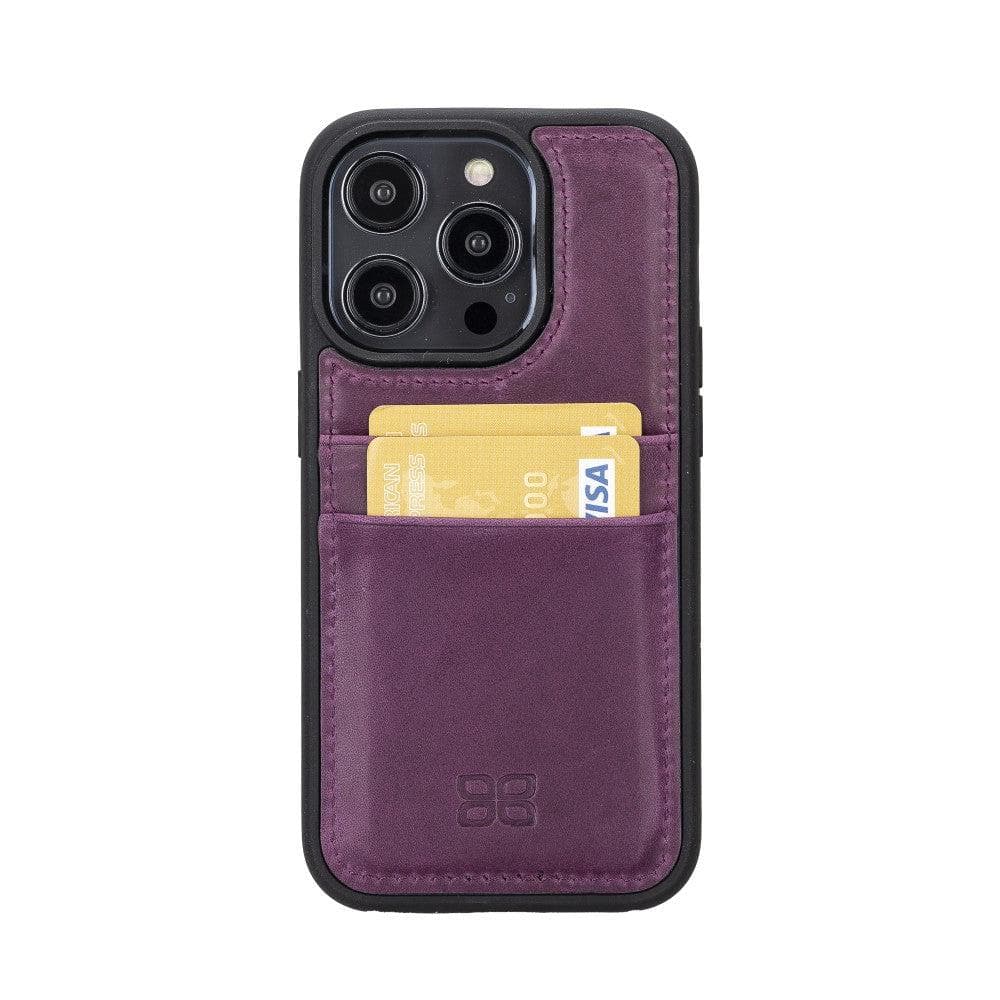 Flexible Leather Back Cover with Card Holder for iPhone 14 Series, showcasing its sleek design and card holder slots.