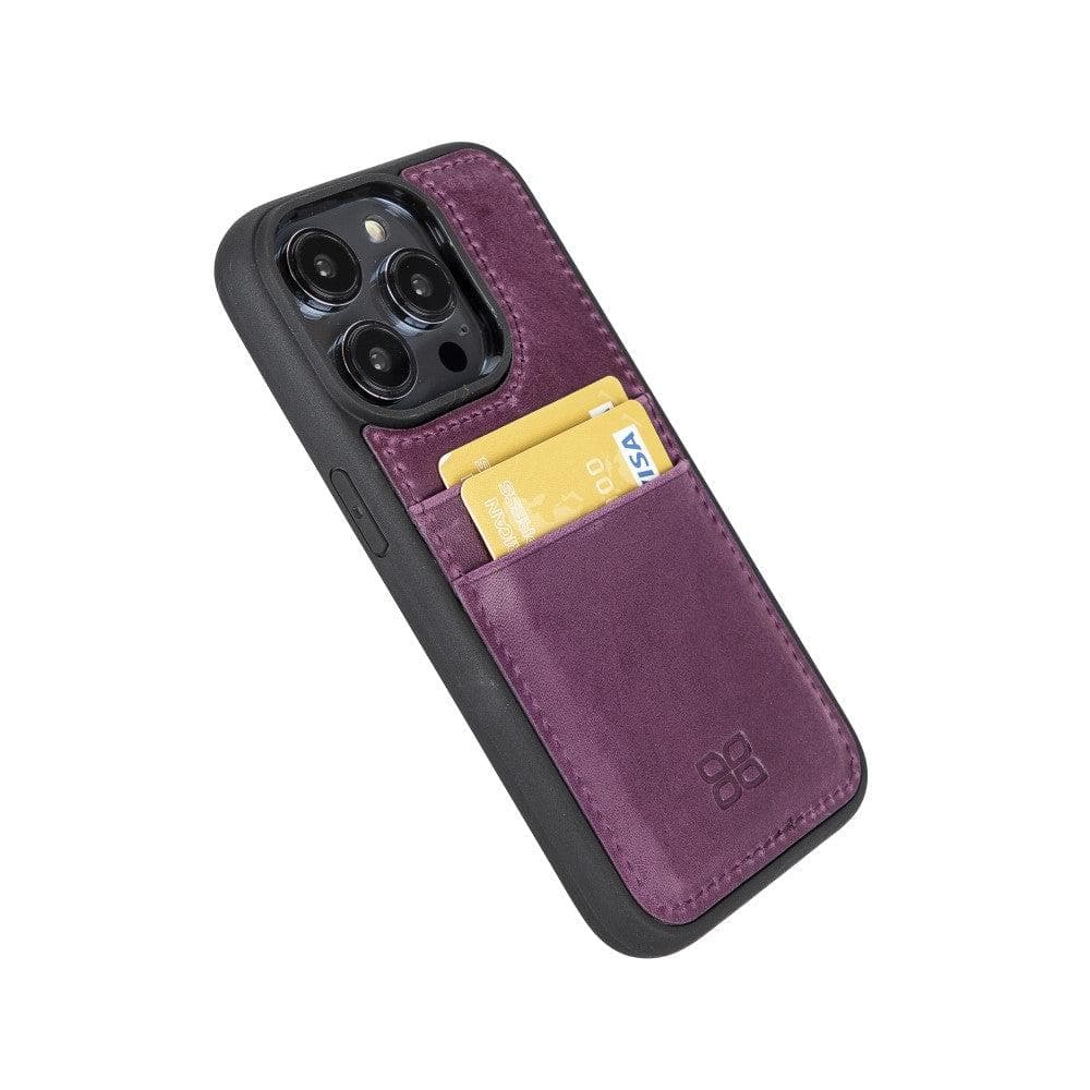 Flexible Leather Back Cover with Card Holder for iPhone 14 Series, showcasing its sleek design and card holder slots.