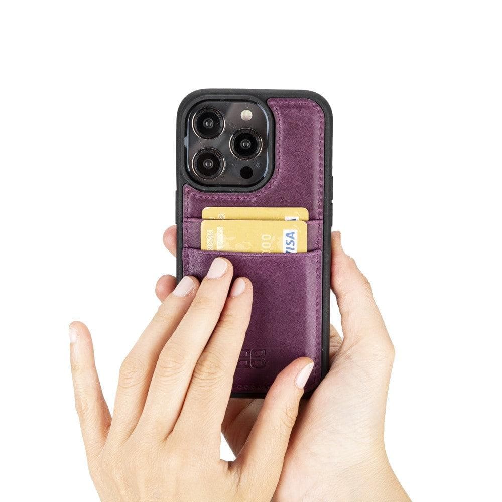 Flexible Leather Back Cover with Card Holder for iPhone 14 Series, showcasing its sleek design and card holder slots.