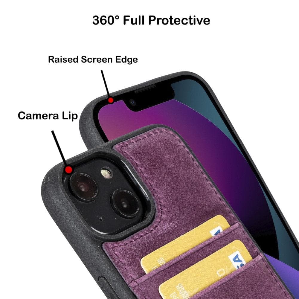 Flexible Leather Back Cover with Card Holder for iPhone 14 Series, showcasing its sleek design and card holder slots.