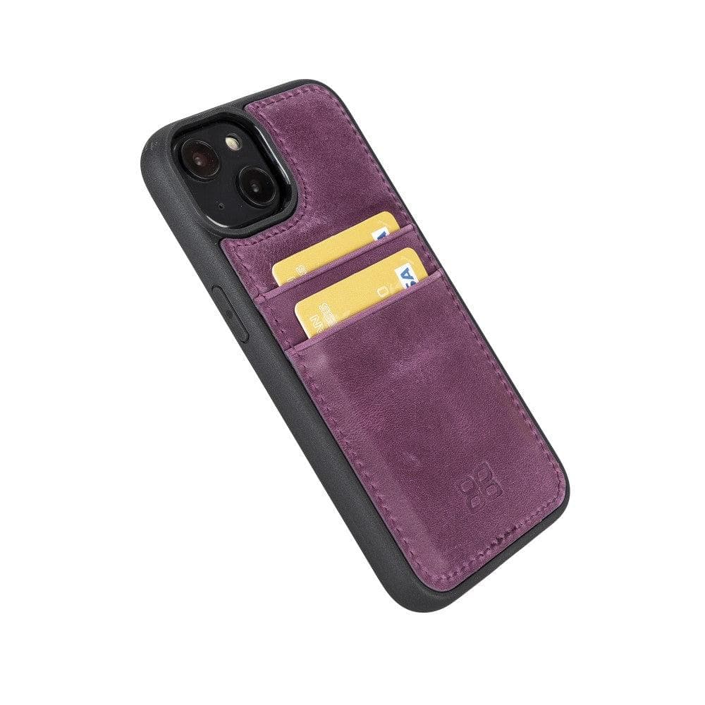 Flexible Leather Back Cover with Card Holder for iPhone 14 Series, showcasing its sleek design and card holder slots.