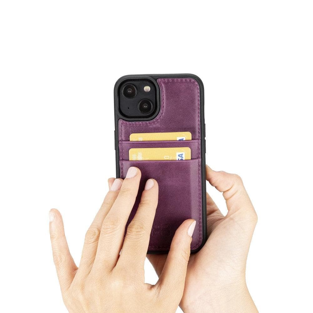 Flexible Leather Back Cover with Card Holder for iPhone 14 Series, showcasing its sleek design and card holder slots.