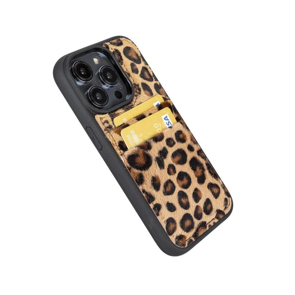 Flexible Leather Back Cover with Card Holder for iPhone 14 Series, showcasing its sleek design and card holder slots.