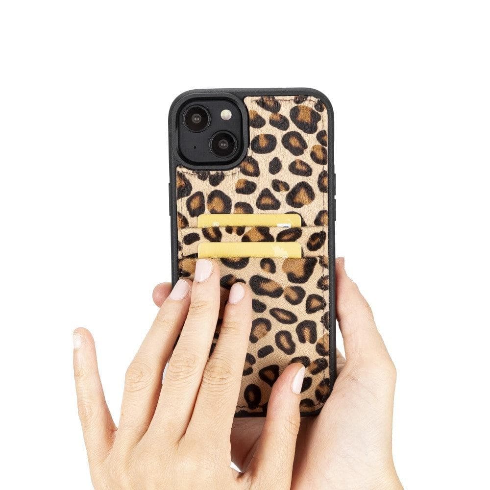 Flexible Leather Back Cover with Card Holder for iPhone 14 Series, showcasing its sleek design and card holder slots.