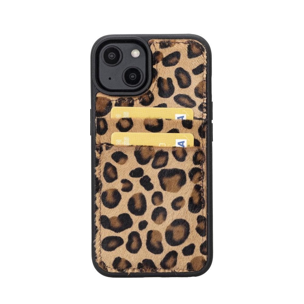 Flexible Leather Back Cover with Card Holder for iPhone 14 Series, showcasing its sleek design and card holder slots.