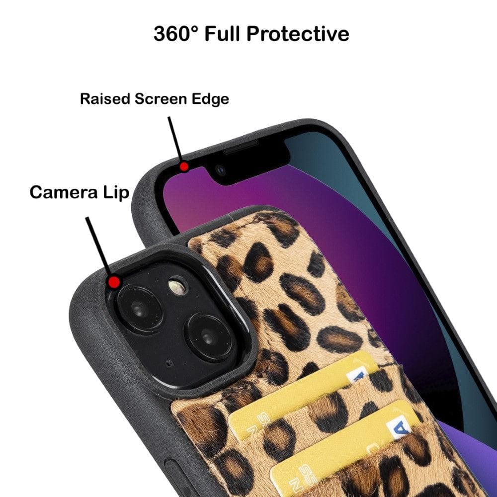 Flexible Leather Back Cover with Card Holder for iPhone 14 Series, showcasing its sleek design and card holder slots.