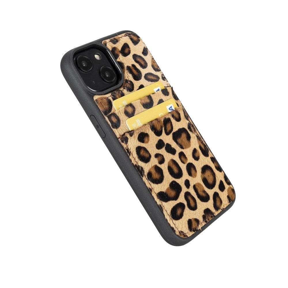 Flexible Leather Back Cover with Card Holder for iPhone 14 Series, showcasing its sleek design and card holder slots.