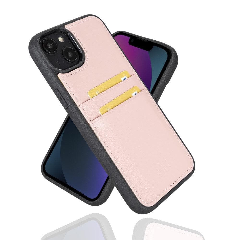 Flexible Leather Back Cover with Card Holder for iPhone 14 Series, showcasing its sleek design and card holder slots.