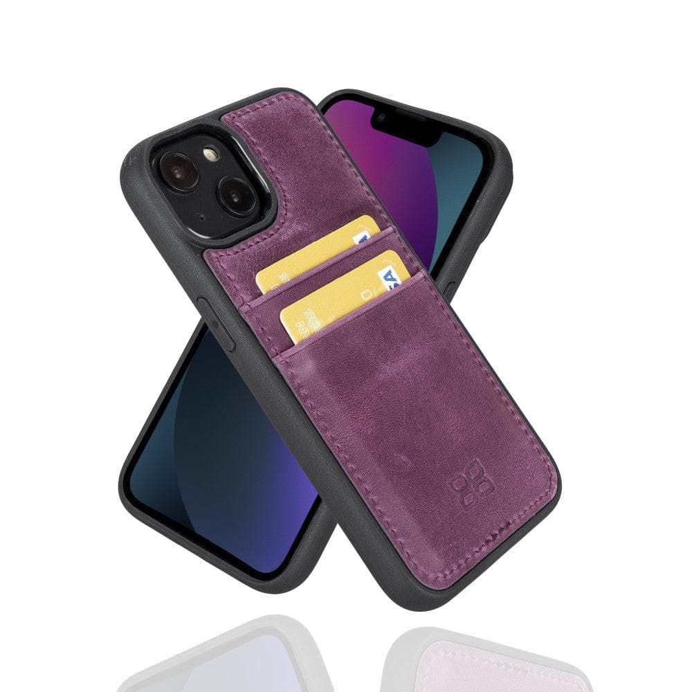 Flexible Leather Back Cover with Card Holder for iPhone 14 Series, showcasing its sleek design and card holder slots.