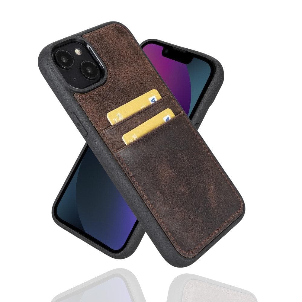 Flexible Leather Back Cover with Card Holder for iPhone 14 Series, showcasing its sleek design and card holder slots.