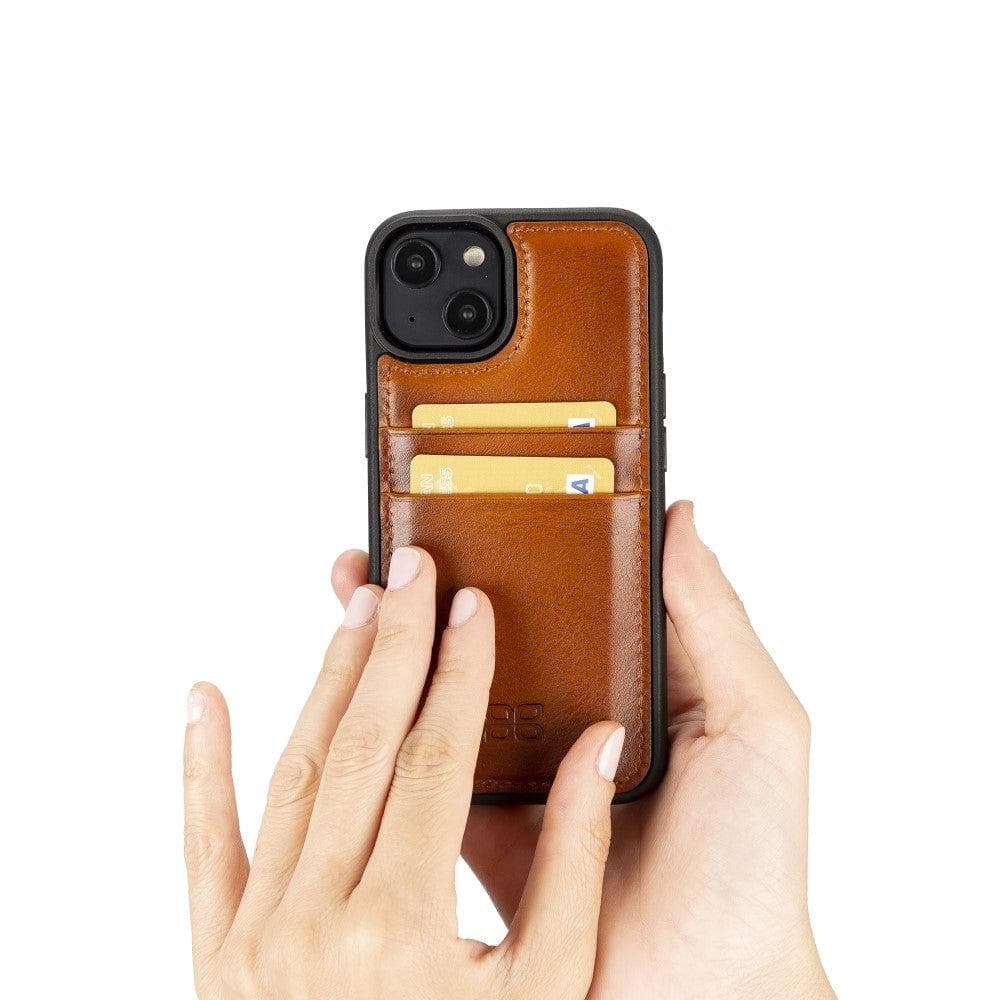 Flexible Leather Back Cover with Card Holder for iPhone 14 Series, showcasing its sleek design and card holder slots.