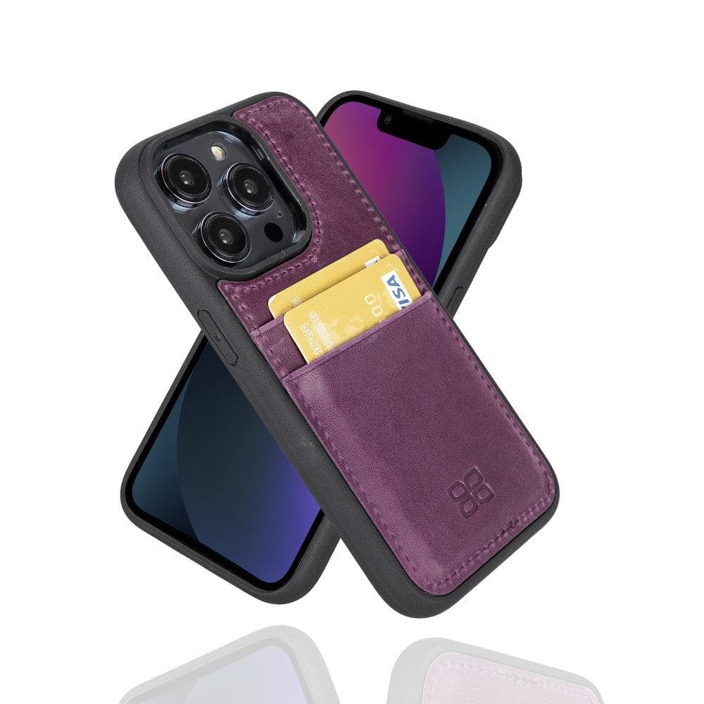 Flexible Leather Back Cover with Card Holder for iPhone 14 Series, showcasing its sleek design and card holder slots.