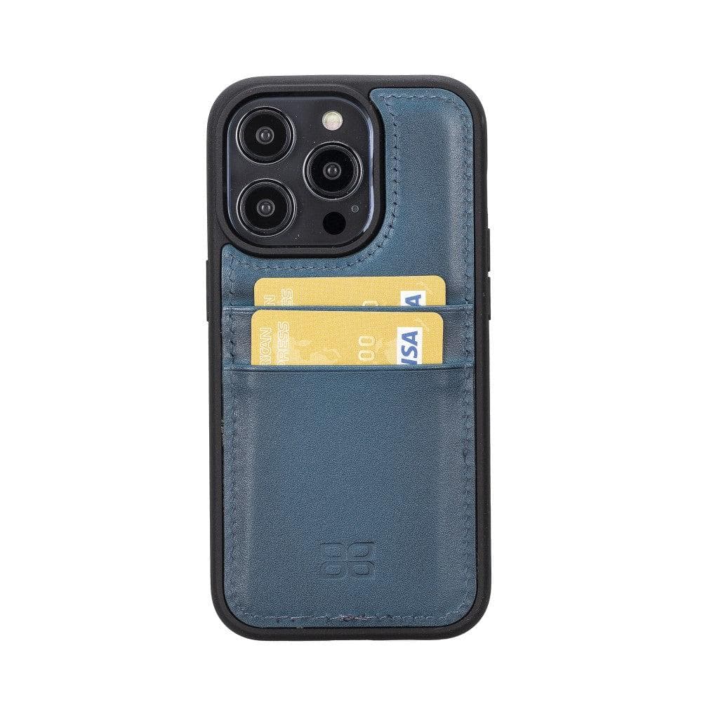 Flexible Leather Back Cover with Card Holder for iPhone 14 Series, showcasing its sleek design and card holder slots.