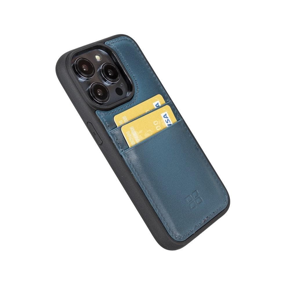 Flexible Leather Back Cover with Card Holder for iPhone 14 Series, showcasing its sleek design and card holder slots.