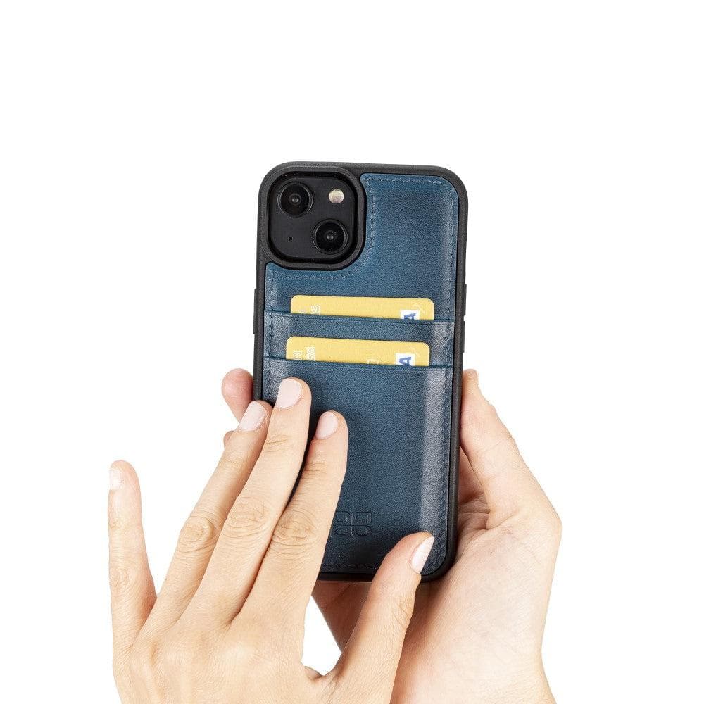 Flexible Leather Back Cover with Card Holder for iPhone 14 Series, showcasing its sleek design and card holder slots.