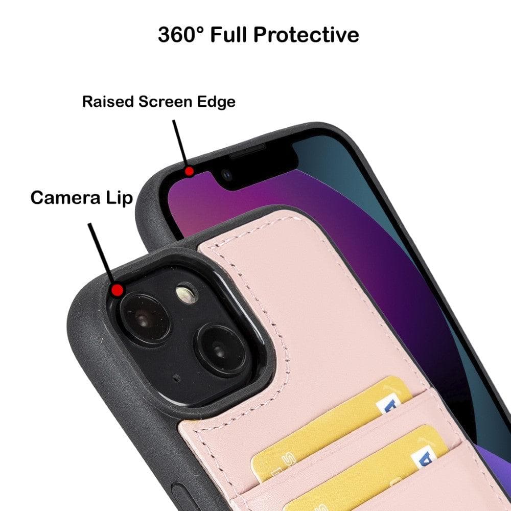 Flexible Leather Back Cover with Card Holder for iPhone 14 Series, showcasing its sleek design and card holder slots.