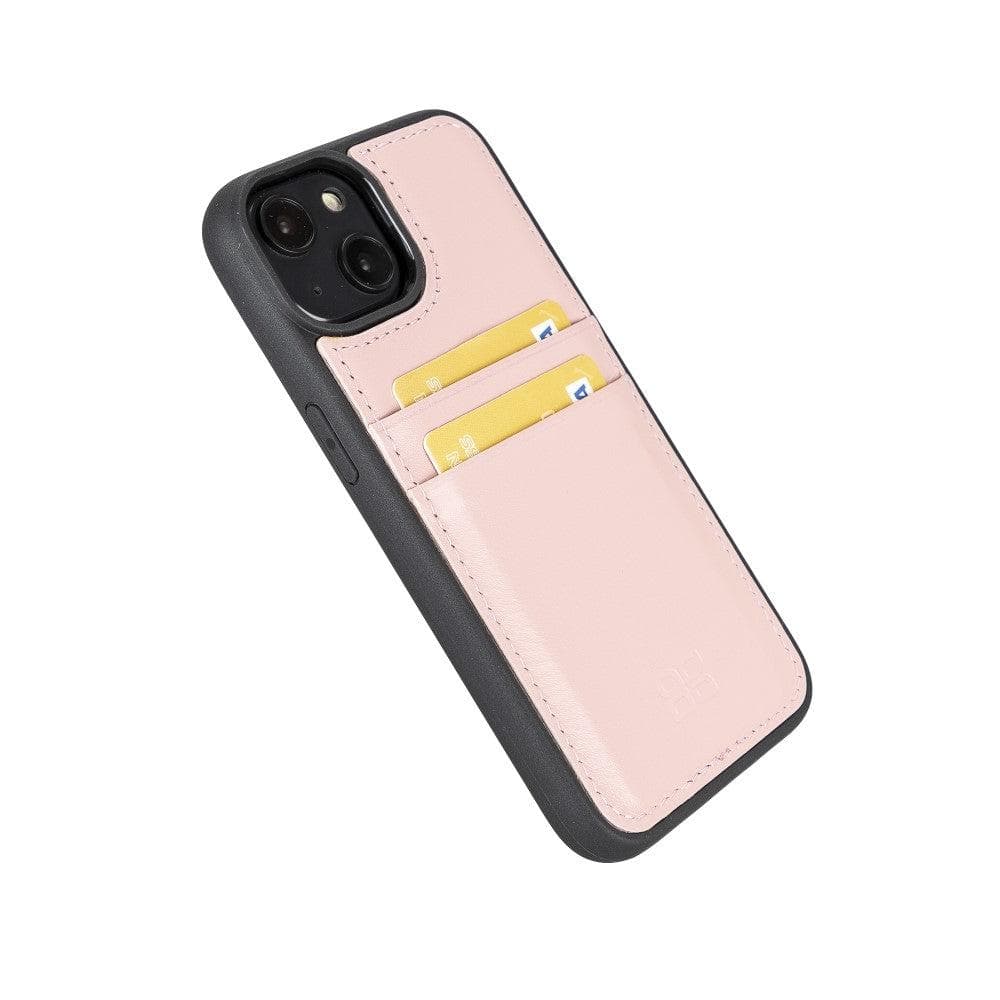 Flexible Leather Back Cover with Card Holder for iPhone 14 Series, showcasing its sleek design and card holder slots.