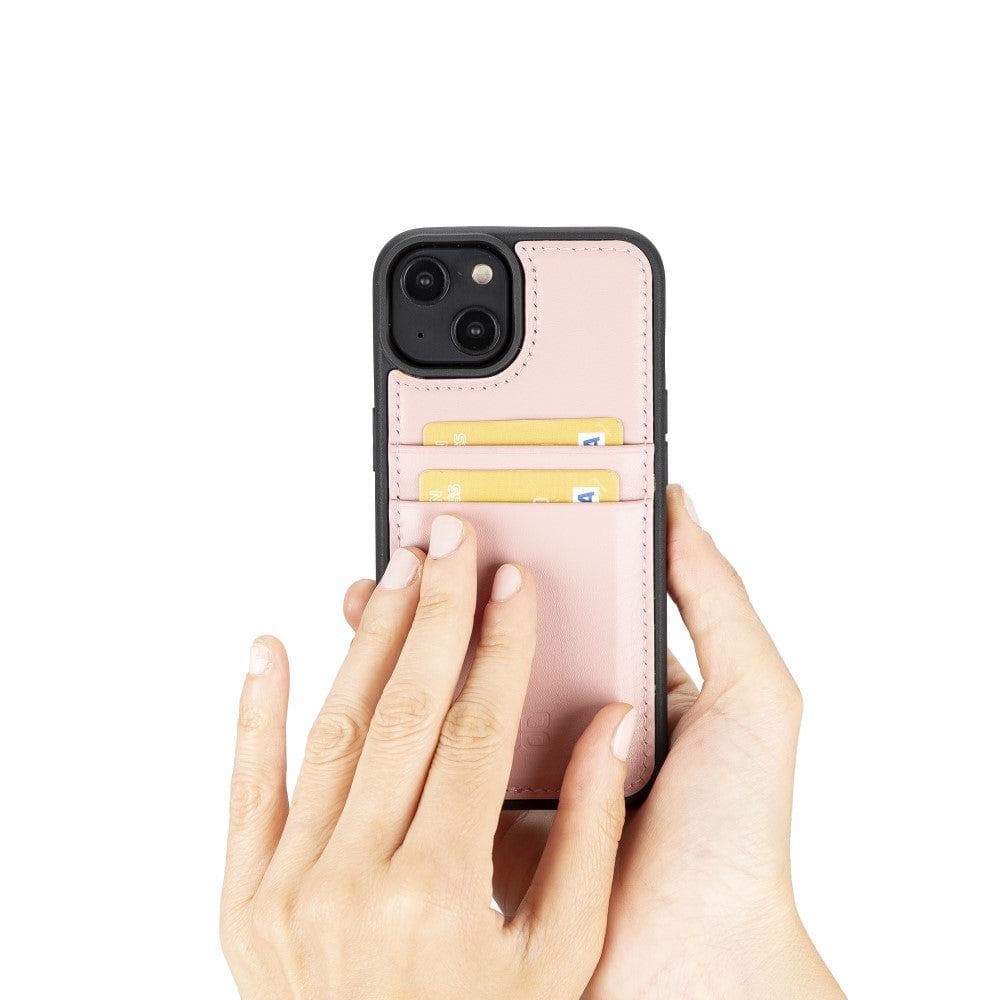 Flexible Leather Back Cover with Card Holder for iPhone 14 Series, showcasing its sleek design and card holder slots.