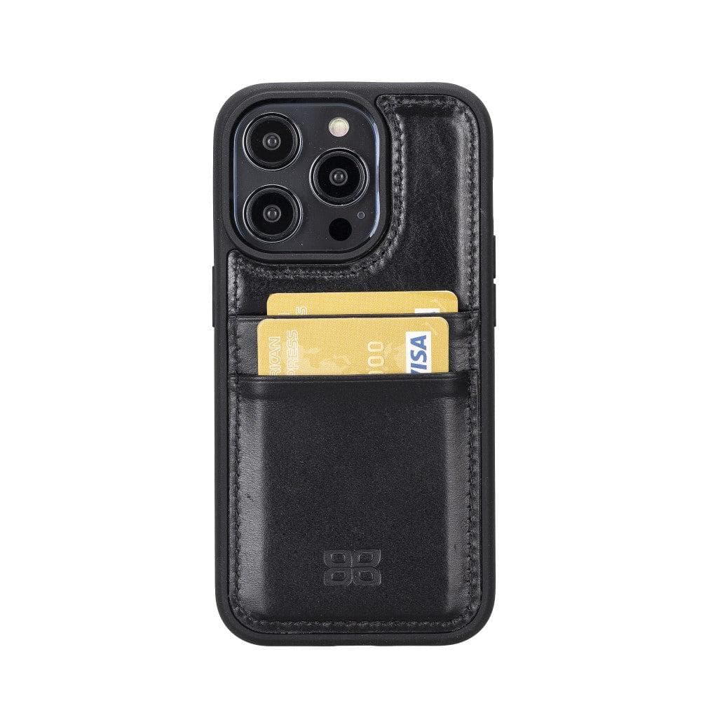 Flexible Leather Back Cover with Card Holder for iPhone 14 Series, showcasing its sleek design and card holder slots.