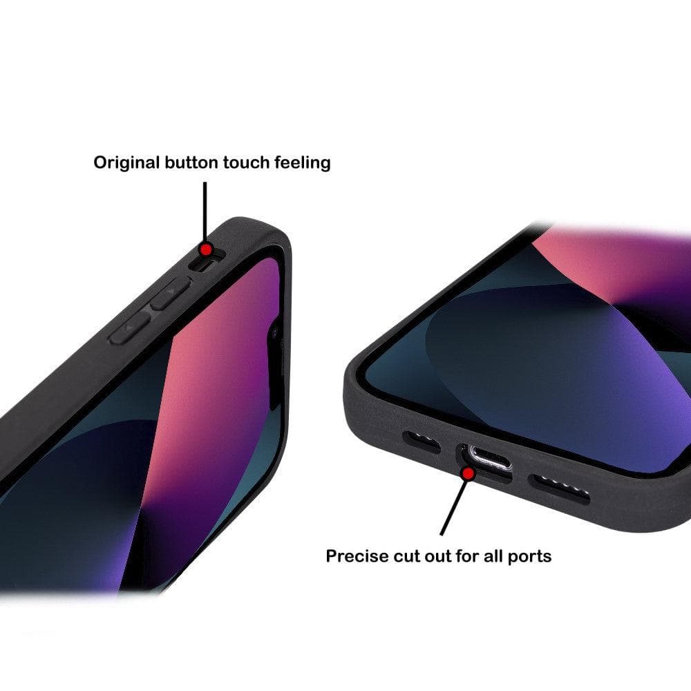 Flexible Leather Back Cover with Card Holder for iPhone 14 Series, showcasing its sleek design and card holder slots.