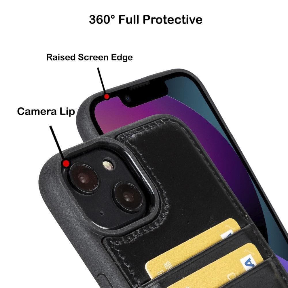 Flexible Leather Back Cover with Card Holder for iPhone 14 Series, showcasing its sleek design and card holder slots.