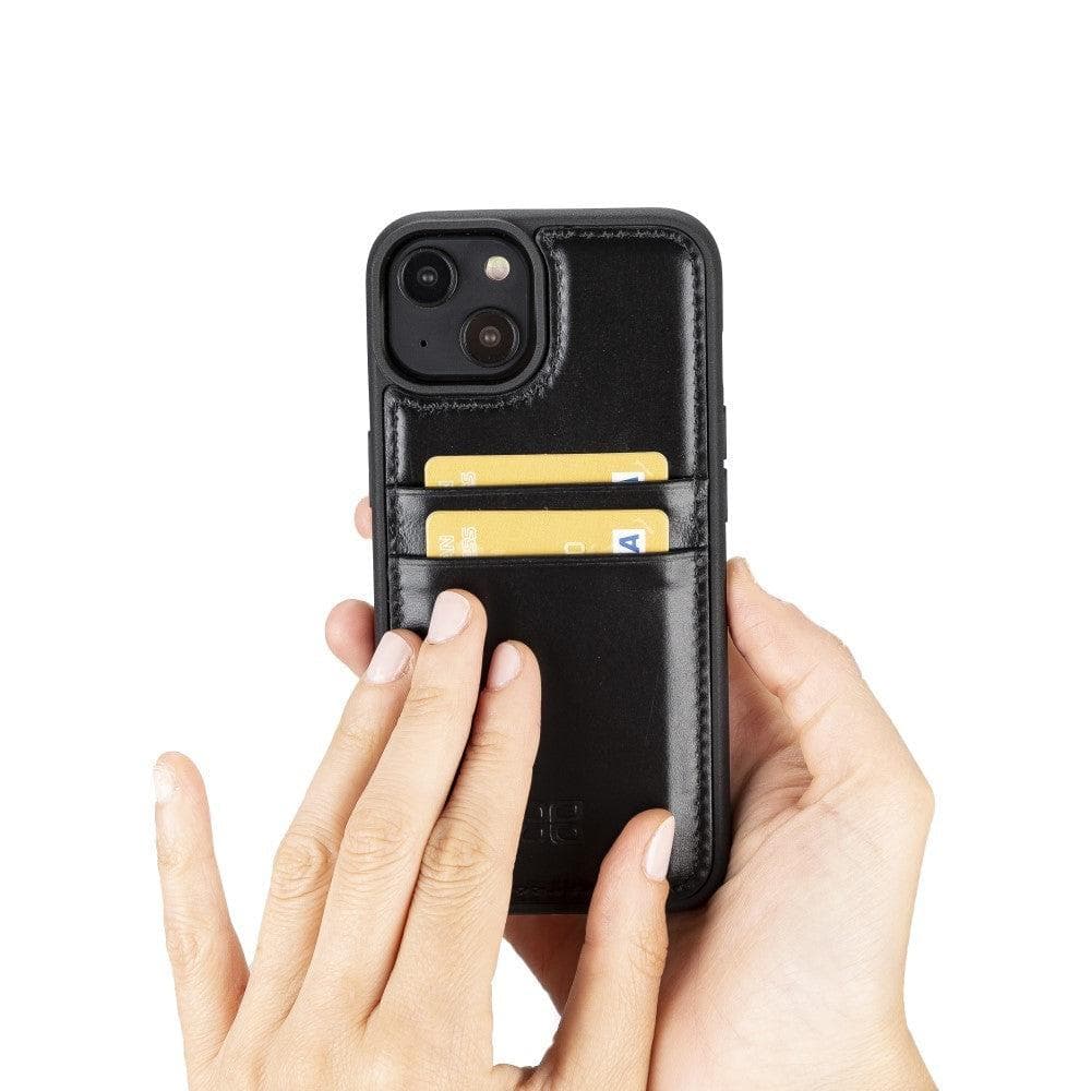 Flexible Leather Back Cover with Card Holder for iPhone 14 Series, showcasing its sleek design and card holder slots.