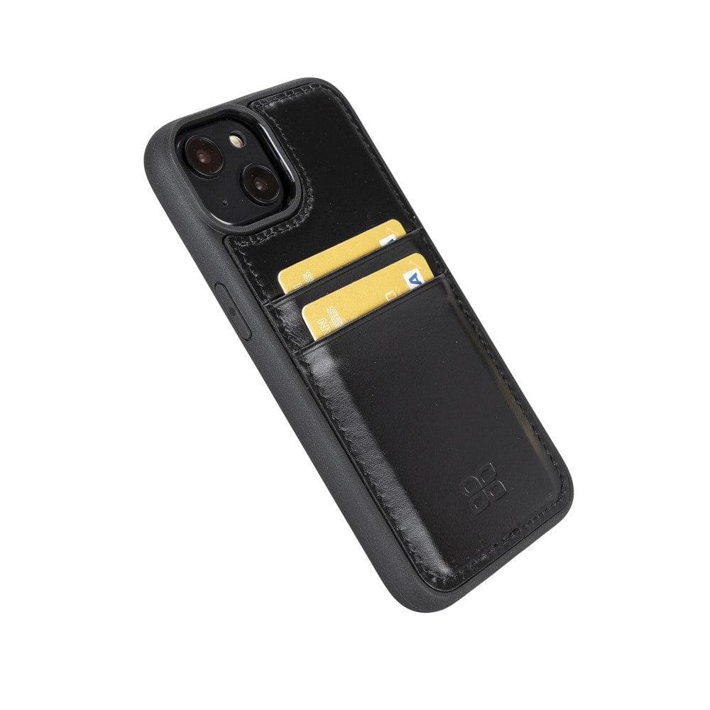 Flexible Leather Back Cover with Card Holder for iPhone 14 Series, showcasing its sleek design and card holder slots.