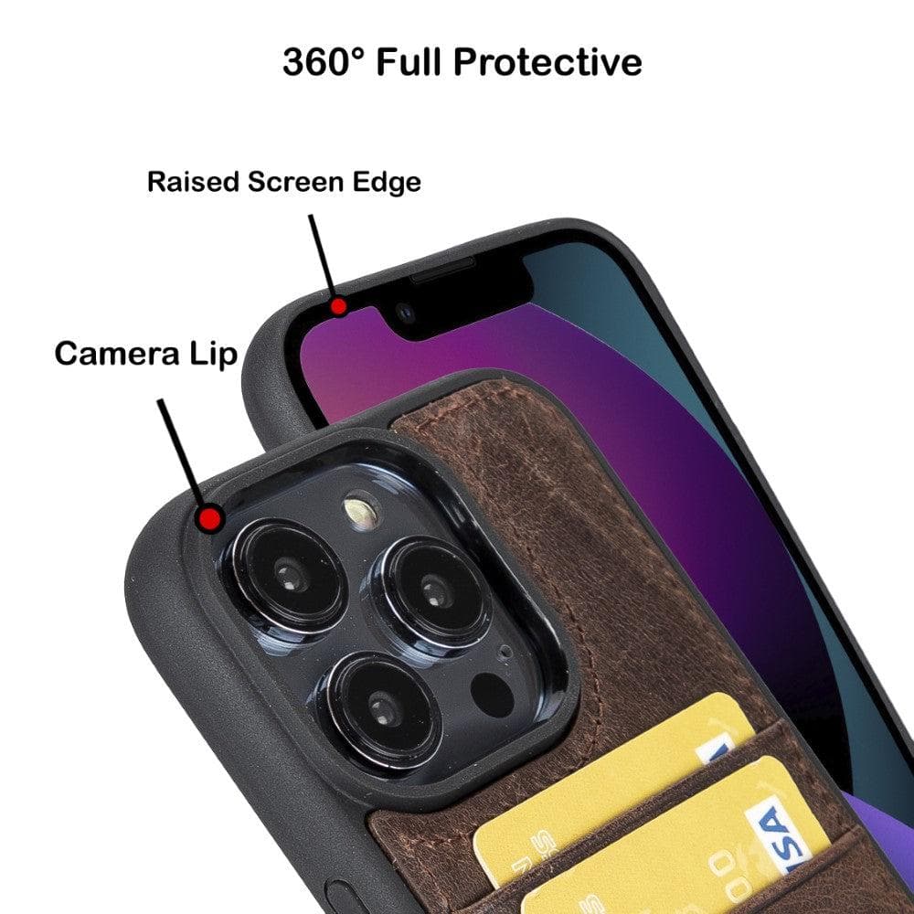 Flexible Leather Back Cover with Card Holder for iPhone 14 Series, showcasing its sleek design and card holder slots.