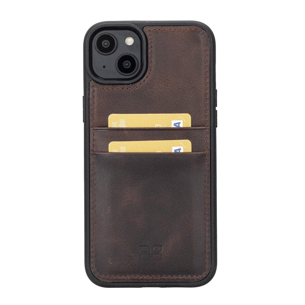 Flexible Leather Back Cover with Card Holder for iPhone 14 Series, showcasing its sleek design and card holder slots.