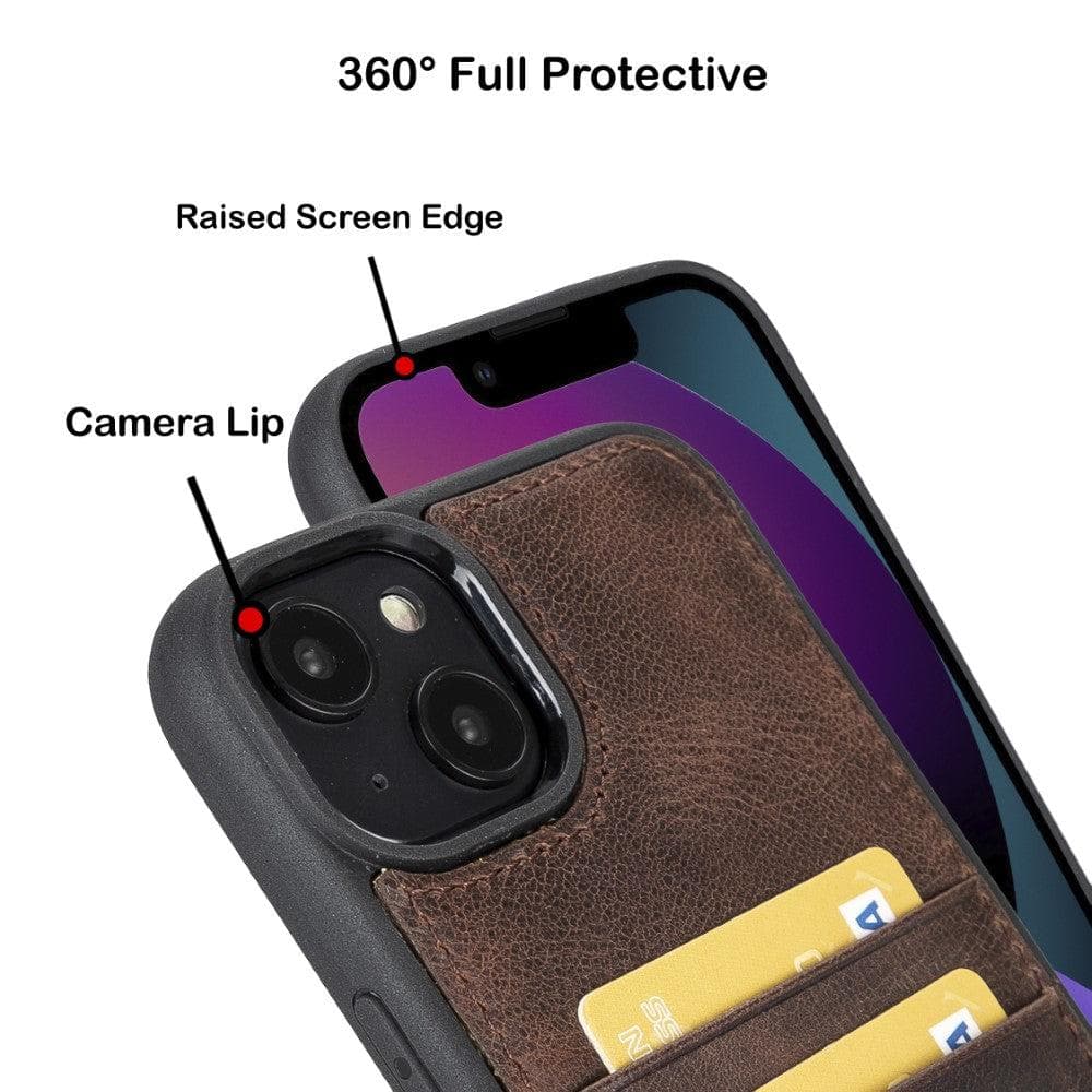 Flexible Leather Back Cover with Card Holder for iPhone 14 Series, showcasing its sleek design and card holder slots.