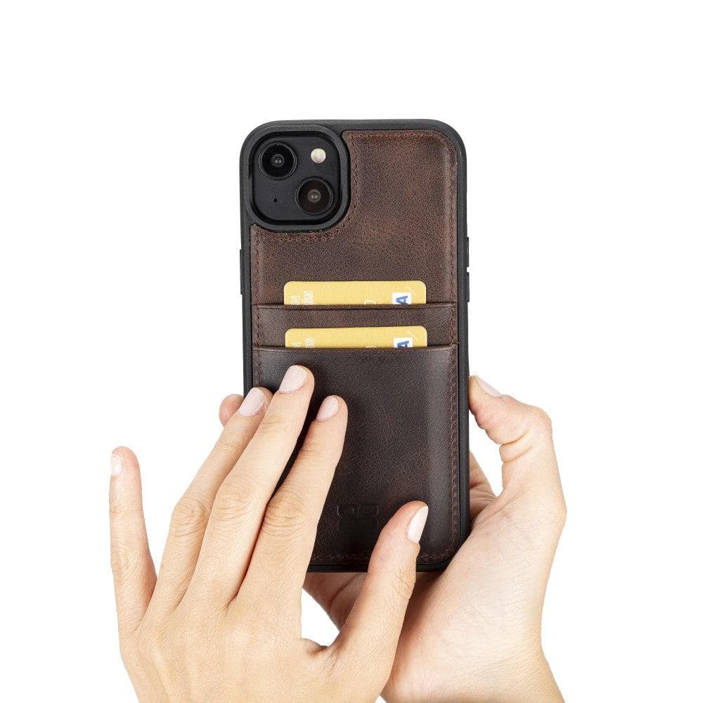 Flexible Leather Back Cover with Card Holder for iPhone 14 Series, showcasing its sleek design and card holder slots.