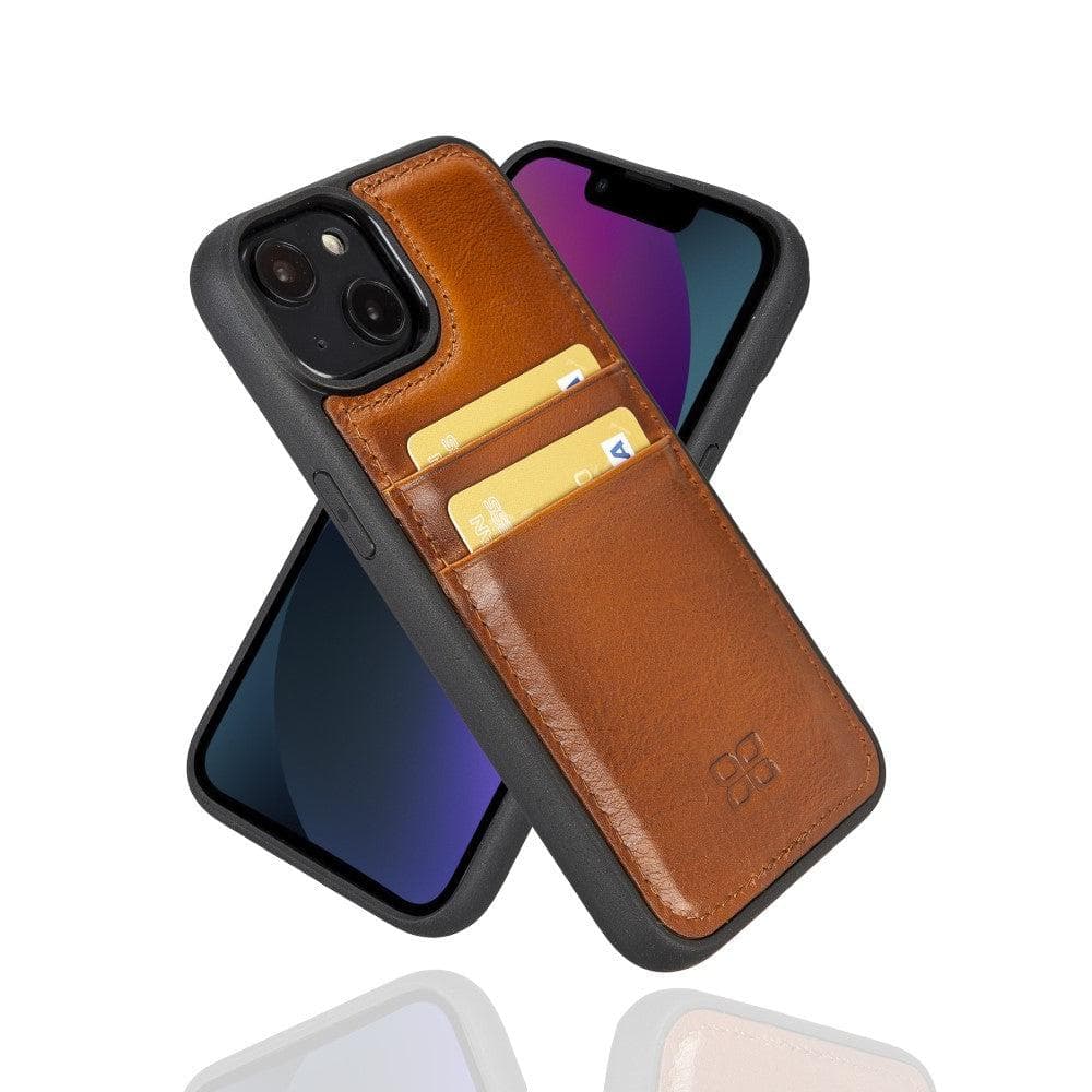 Flexible Leather Back Cover with Card Holder for iPhone 14 Series, showcasing its sleek design and card holder slots.