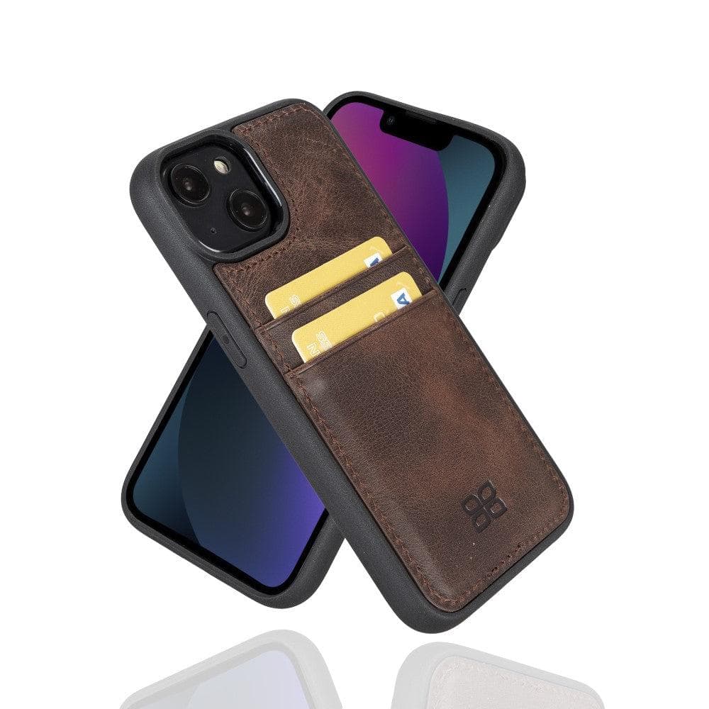 Flexible Leather Back Cover with Card Holder for iPhone 14 Series, showcasing its sleek design and card holder slots.