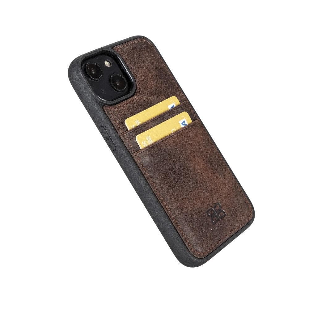 Flexible Leather Back Cover with Card Holder for iPhone 14 Series, showcasing its sleek design and card holder slots.