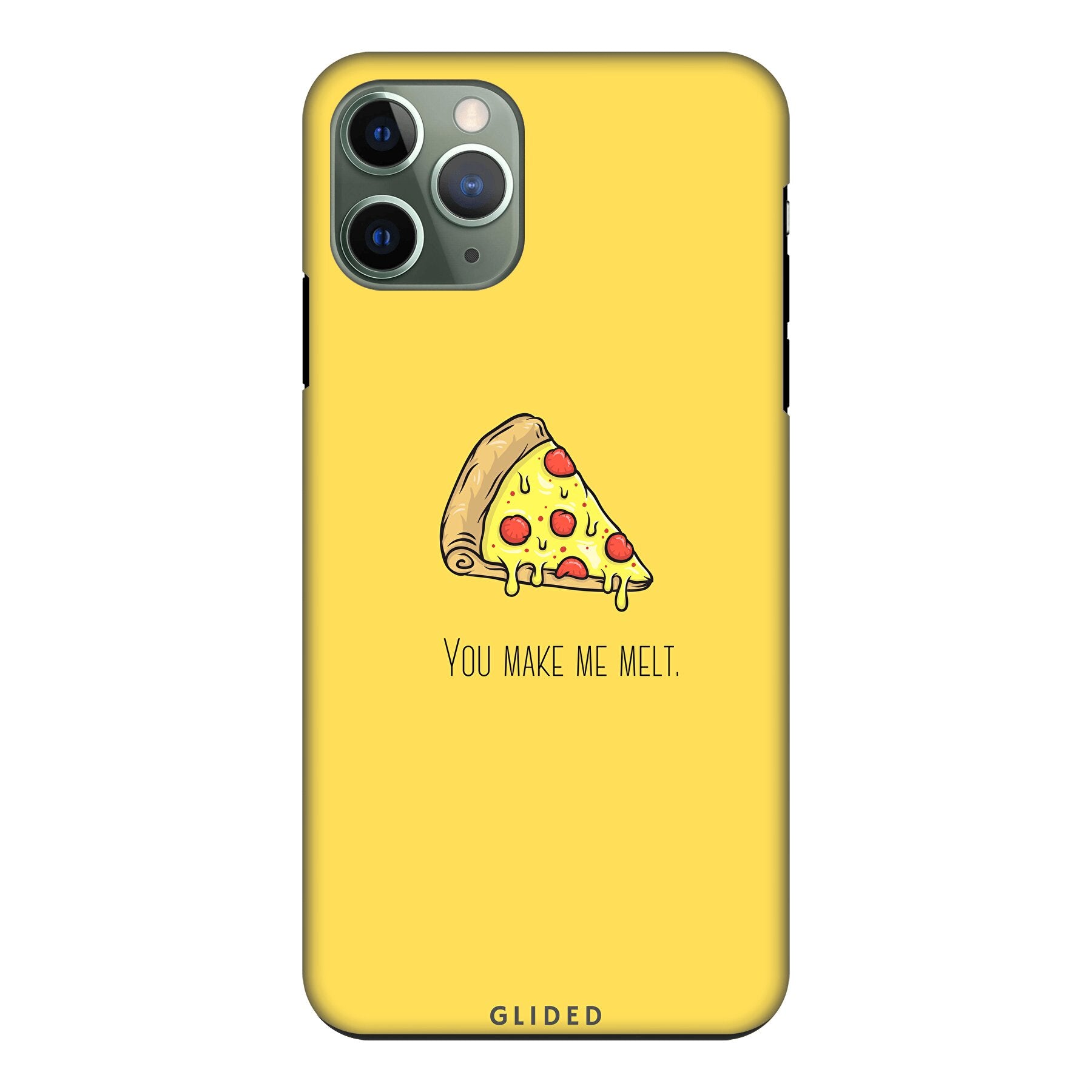 Flirty Pizza iPhone 11 Pro Handyhülle mit einem appetitlichen Pizza-Motiv und dem Spruch 'You make me melt'.