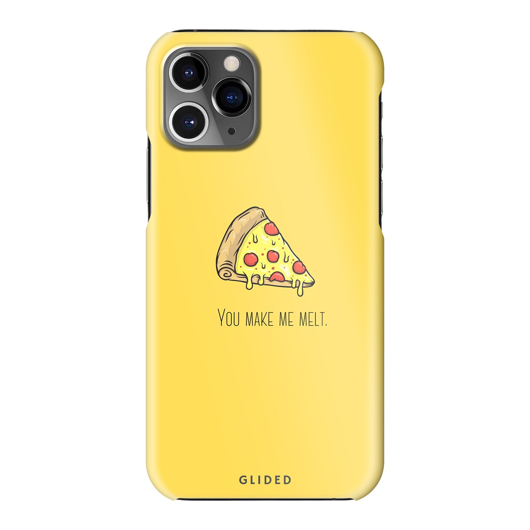 Flirty Pizza iPhone 11 Pro Handyhülle mit einem appetitlichen Pizza-Motiv und dem Spruch 'You make me melt'.