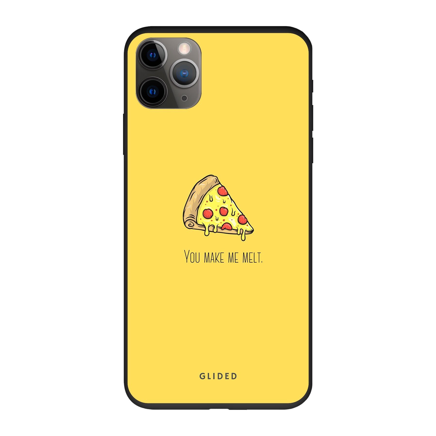 Flirty Pizza iPhone 11 Pro Handyhülle mit einem appetitlichen Pizza-Motiv und dem Spruch 'You make me melt'.