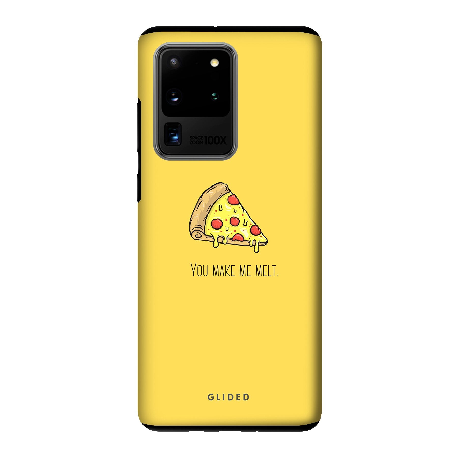 Flirty Pizza Handyhülle für Samsung Galaxy S20 Ultra mit einem appetitlichen Pizza-Design und dem Spruch 'You make me melt'.