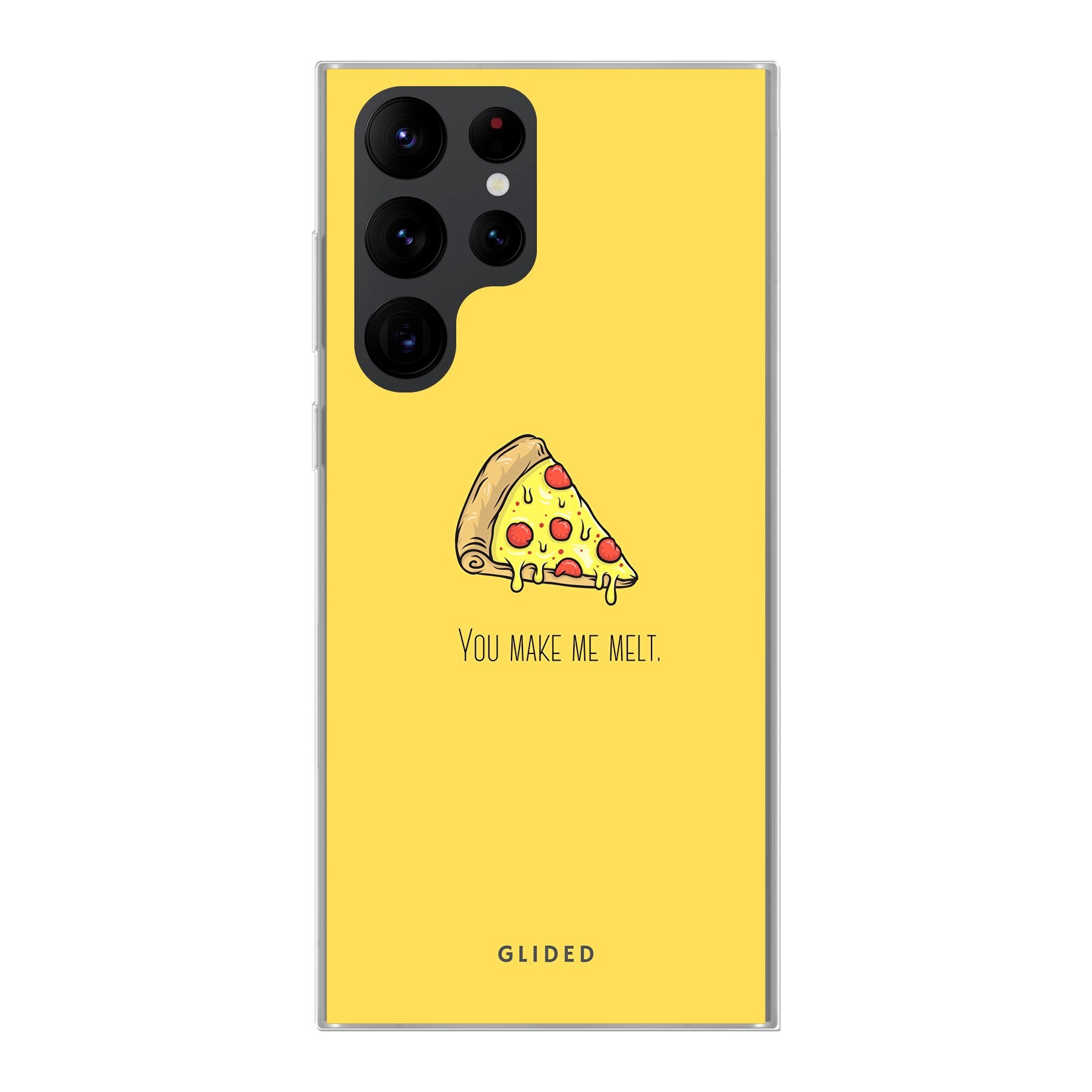Flirty Pizza Handyhülle für Samsung Galaxy S20 Ultra mit einem appetitlichen Pizza-Design und dem Spruch 'You make me melt'.