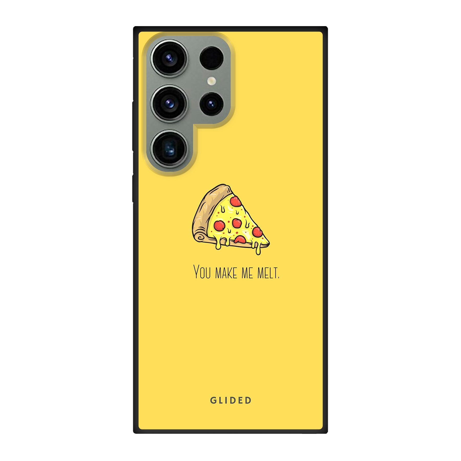 Flirty Pizza Handyhülle für Samsung Galaxy S23 Ultra mit einem appetitlichen Pizza-Design und dem Text 'You make me melt'.