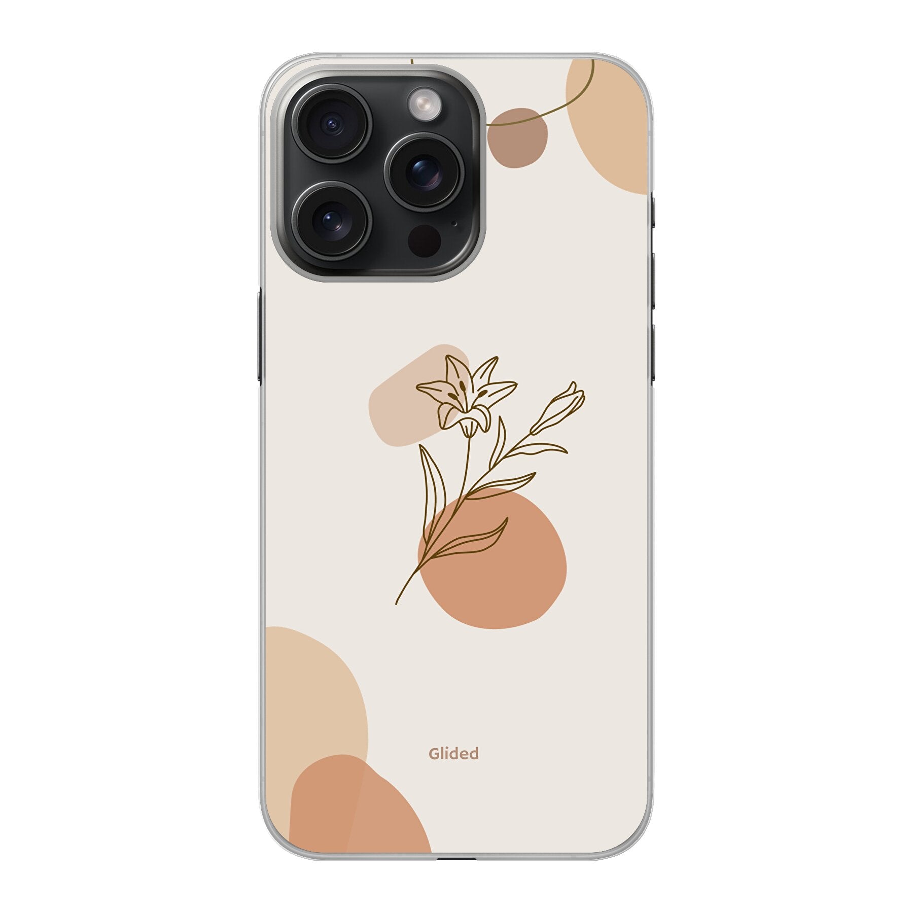 Flora iPhone 15 Pro Handyhülle mit pastellfarbenem Blumenmuster, bietet stilvollen Schutz und elegantes Design.