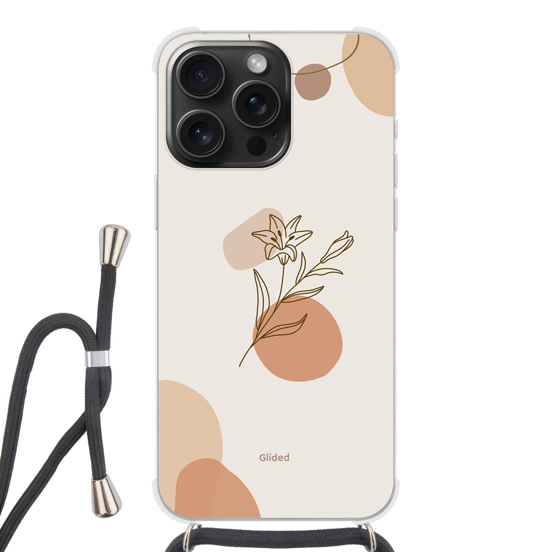 Flora iPhone 15 Pro Handyhülle mit pastellfarbenem Blumenmuster, bietet stilvollen Schutz und elegantes Design.