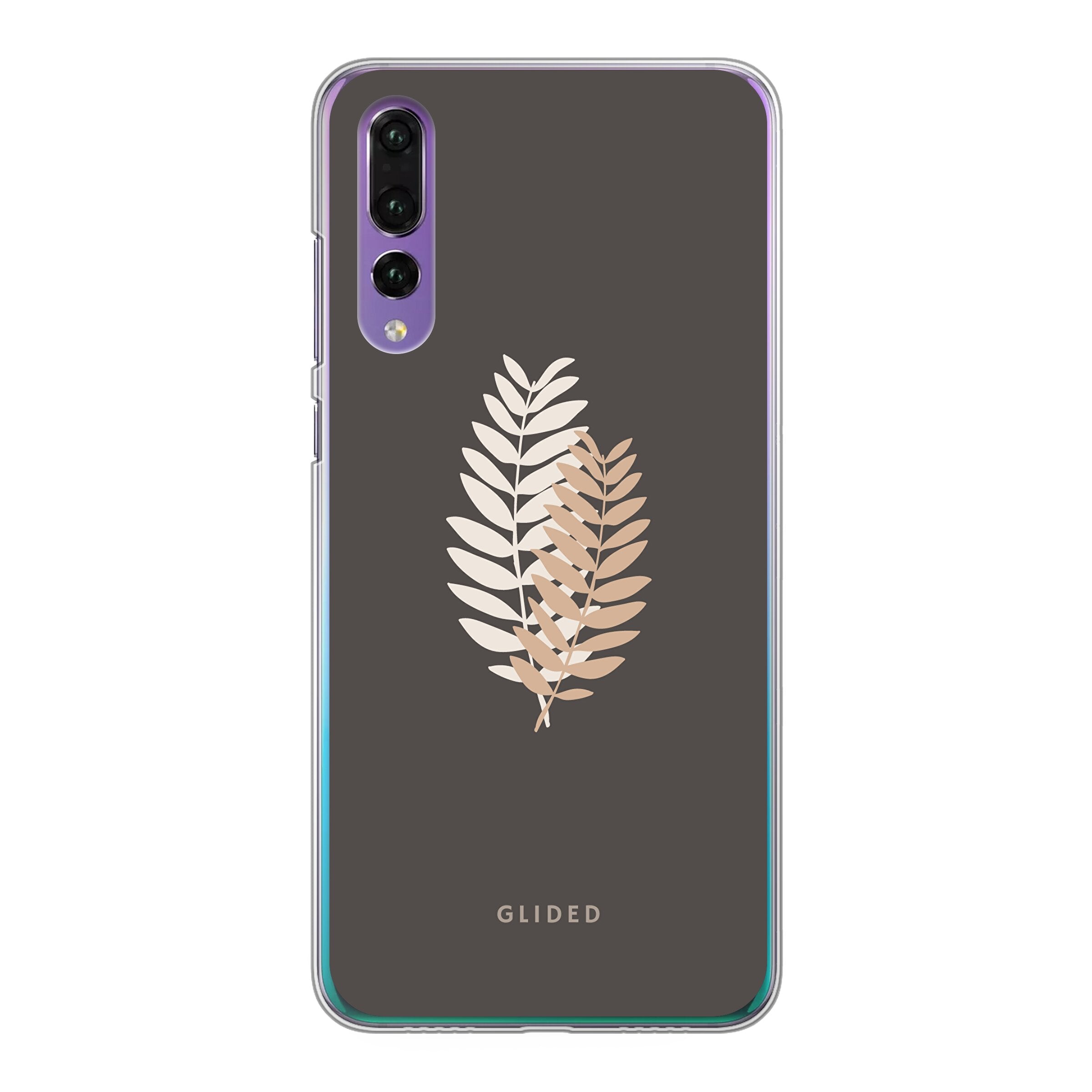 Florage Huawei P30 Handyhülle mit Pflanzenabbildung auf dunklem Hintergrund, bietet stilvollen Schutz und elegantes Design.