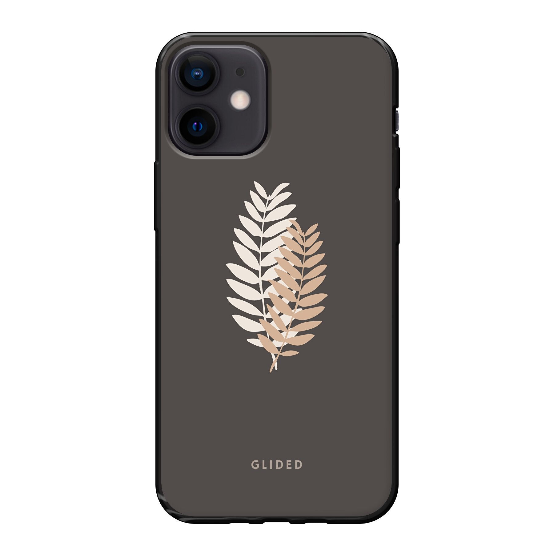 Florage iPhone 12 mini Handyhülle mit Pflanzenabbildung auf dunklem Hintergrund, stilvoll und schützend.